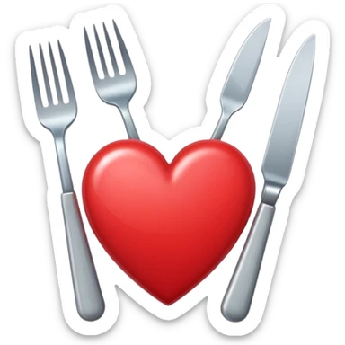 heart with a fork and knife motif sticker