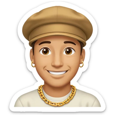 smiling man in a cap, big gold chain, no earrings sticker