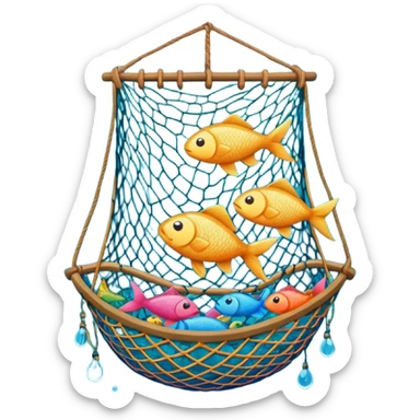 fishes stuck with fishing net sticker
