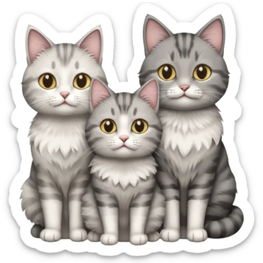 a fluffy grey and white cat sitting with 2 other cats sticker