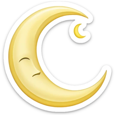A crescent moon emoji, representing a thin, curved sliver of the moon in a waxing or waning phase. Soft glowing edges with a gentle curve, usually shown in pale yellow or white, symbolizing night, calmness, or spirituality. sticker