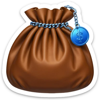brown money bag with a blue coin  sticker