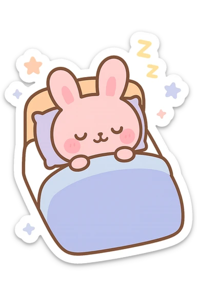 pink bunny sleeping in bed sticker