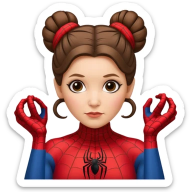 Princess Leia with iconic hair buns wearing a Spiderman suit, emoji style sticker