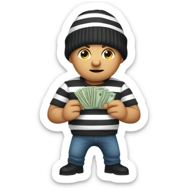 Robber with a striped shirt and beanie with money sticker