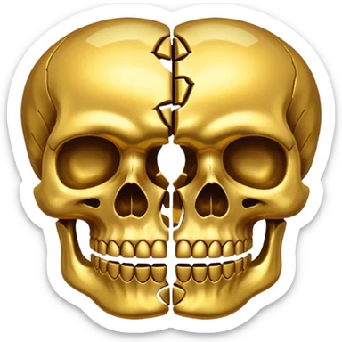 broken gold skull split in half sticker