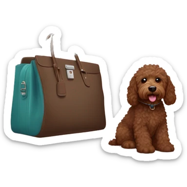 Brown labradoodle with Birkin bag sticker