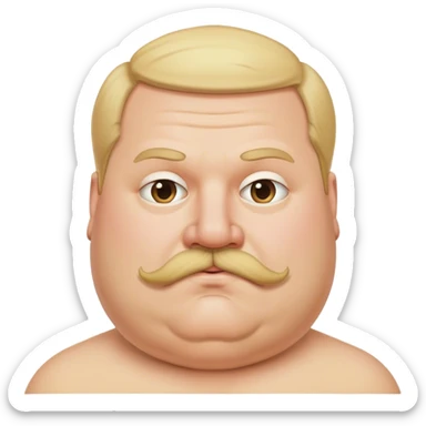 portrait of a fat man with no neck and a large blonde moustache sticker