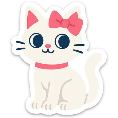 Make the cat white with a pink ribbon on her head, no background, keep vibrant toon style. sticker