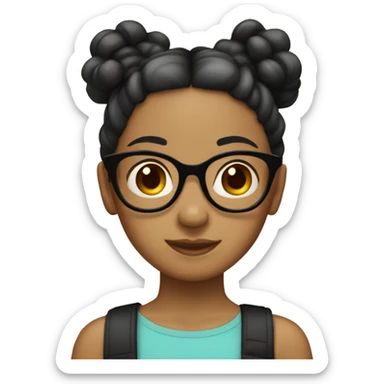 Girl with black pigtails tan skin red glasses sticker