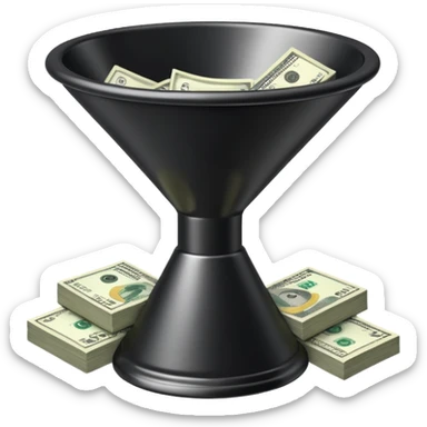 black marketing funnel with dollars at the bottom sticker
