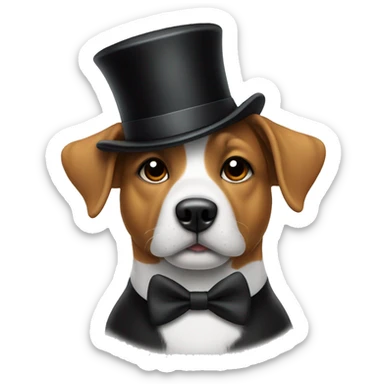 Dog wearing a top hat with a black t shirt that says hi  sticker