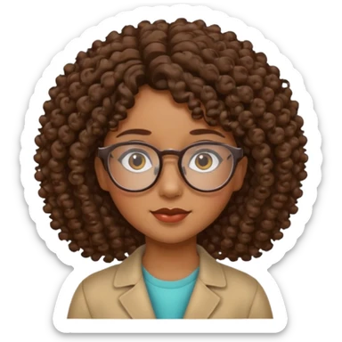 una chica con rizos el cabello hacia abajo y  con gafas sticker