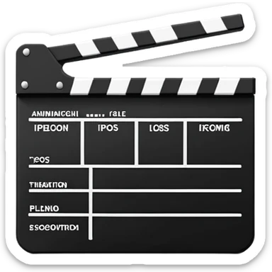 Side view of minimalist clapperboard, black and white with simple geometric shapes, iOS emoji style sticker