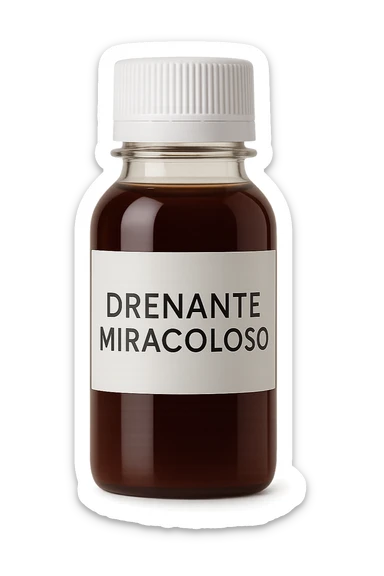boccetta di drenante da bere, con la scritta "DRENANTE MIRACOLOSO" SULL'ETICHETTA sticker