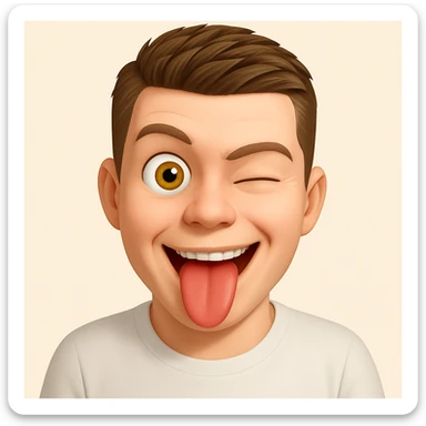 Based on these photos, make an emoji with facial features preserved, man in white t-shirt, crazy sticker