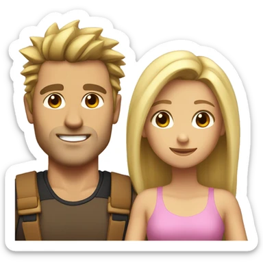A couple. The guy is very muscular with spiky brown hair and the girl has long blonde hair  sticker