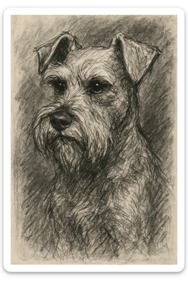 hand-drawn sketch of white schnauzer dog with detailed fur sticker