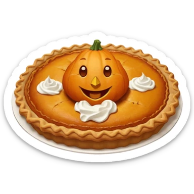 pumpkin pie with whipped cream on top of it, and has chicken legs, and a face. sticker