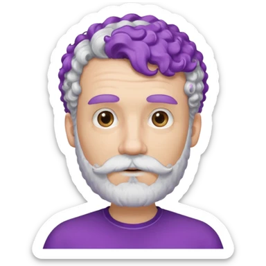 very white bearded and white mustached, violet short curly haired, wearing ear accessories sticker