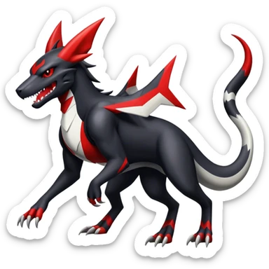 Black Cool Edgy Nargacuga-Houndoom-Garchomp Fakémon with Red and white Edgy markings sticker