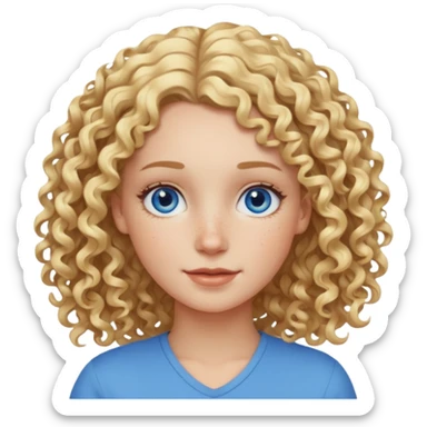 Friendly looking white girl with curly, blonde hair, blue eyes, and freckles. sticker