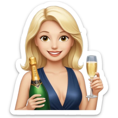 Glamorous blonde lady holding champagne bottle sticker