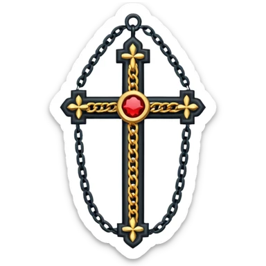 Ein christen kreuz in schwarz ohne Jesus schön verziert mit ketten auf weißem Hintergrund  sticker