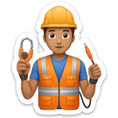 Electrician + cable coil + orange vest sticker