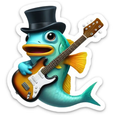 Fish wearing a top hat playing a guitar in an aquarium  sticker