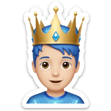 blue Boy happy glitter blue crown sticker