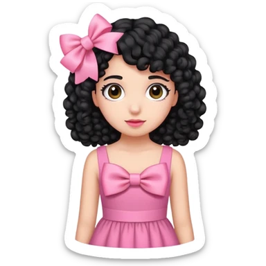nomal skin,curly black hair,pink bow clip and pink dress sticker