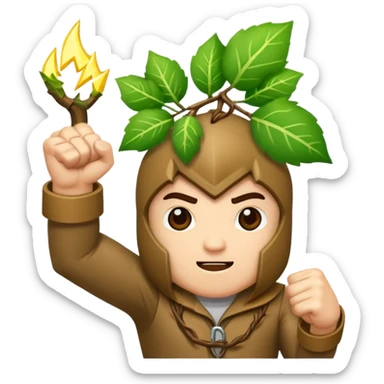 woodland character fist up with vine lightning sticker