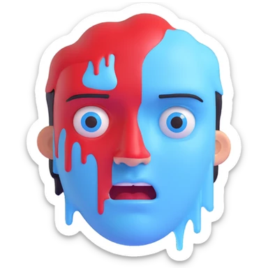 mashup emoji combining cold face and hot face, split face with one icy blue side and one red sweaty side, expressive features sticker