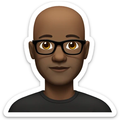 bald man in black shirt with brown eyes glasses and boston terrier sticker