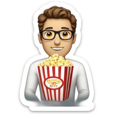 White Male with Brown Hair with Glasses Holding Popcorn sticker