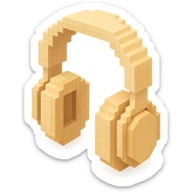 full-size Sony headphones, light beige color, isometric view sticker