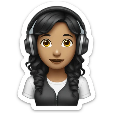girl with black wavy hair wearing headphones sticker