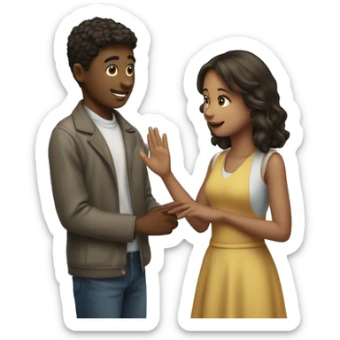 Young man giving a hand to a young woman sticker