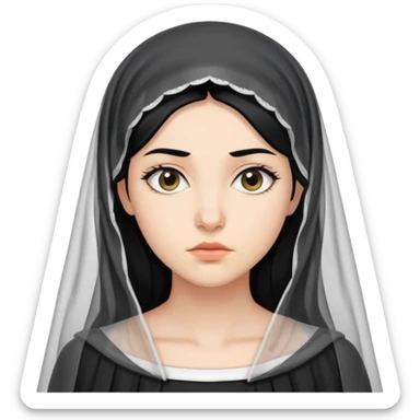 "- Nữ
- 20 tuổi
- Da trắng
- Tóc đen
- Đầu đội lúp
- Mặt nghiêm túc
" sticker