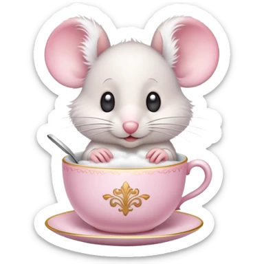 Cute cartoon mouse holding a teacup with steam rising sticker