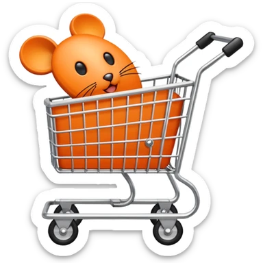 a computer pixel mouse white cursor clicking on a ecommerce style orange cart icon sticker