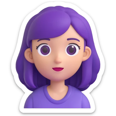a girl with purple hair, 3D emoji style sticker