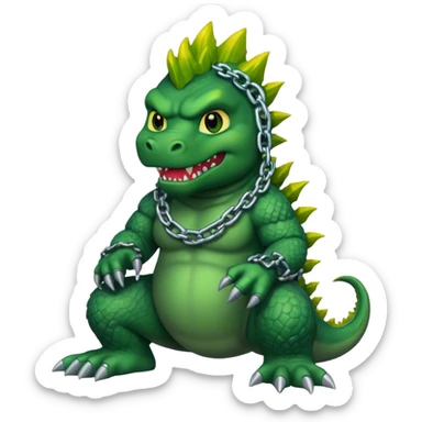 Godzilla with dyed hair and chains around him sticker