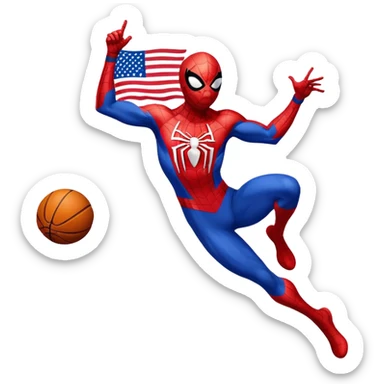 Spider-Man with an American flag bouncing a basketball sticker