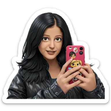 smiling girl in black jacket sticker
