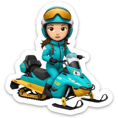 Can you create an emoji of a brunette girl on a teal polaris khaos 850 155 snomobile sticker