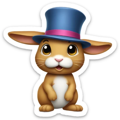 profile rabbit stands on two legs with a hat two ears sticker