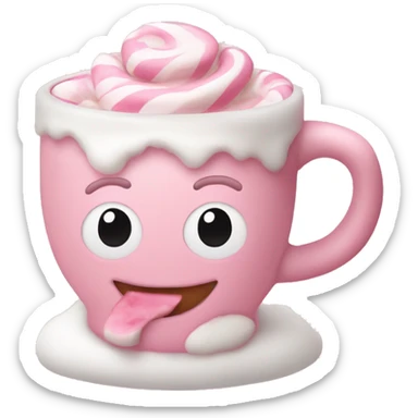 baby pink chrsitmas mug with pink milk and chocolate milk swirl and marshmellows sticker