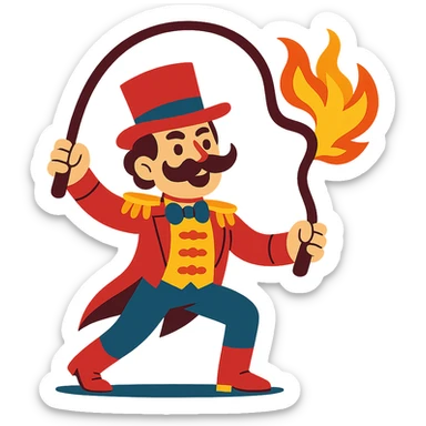 vintage circus performer with a fire whip sticker